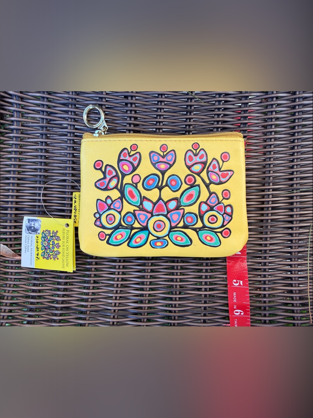 Norval Morrisseau "Floral on Yellow" Coin Purse / Makeup Pouch by Oscardo – NWT